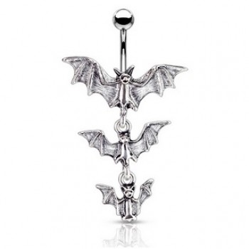 Gothic Triple Bats Navel Ring Belly Dangle